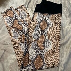 Snake Print Leggings with Black Waistband